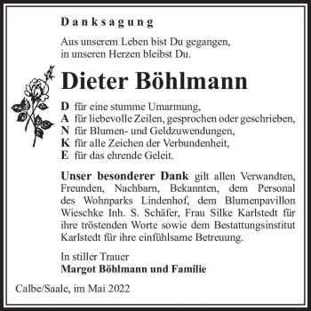 Traueranzeige von Dieter Böhlmann  von Magdeburger Volksstimme