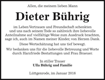 Traueranzeige von Dieter Bührig  von Magdeburger Volksstimme