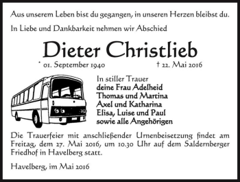 Traueranzeige von Dieter Christlieb  von Magdeburger Volksstimme