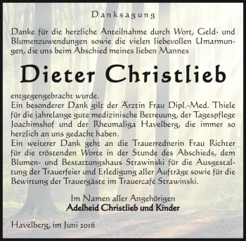 Traueranzeige von Dieter Christlieb  von Magdeburger Volksstimme