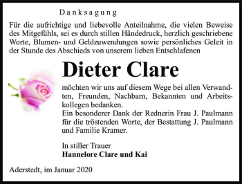 Traueranzeige von Dieter Clare  von Magdeburger Volksstimme