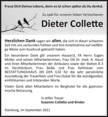 Traueranzeige von Dieter Collette  von Magdeburger Volksstimme