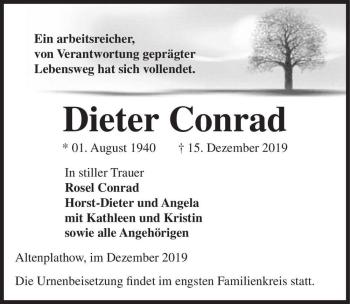 Traueranzeige von Dieter Conrad  von Magdeburger Volksstimme