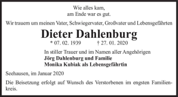 Traueranzeige von Dieter Dahlenburg  von Magdeburger Volksstimme