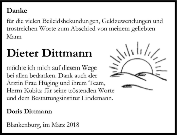 Traueranzeige von Dieter Dittmann  von Magdeburger Volksstimme