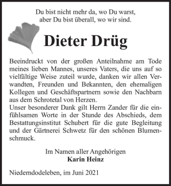 Traueranzeige von Dieter Drüg  von Magdeburger Volksstimme