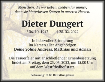 Traueranzeige von Dieter Dungert  von Magdeburger Volksstimme