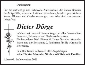 Traueranzeige von Dieter Dörge  von Magdeburger Volksstimme