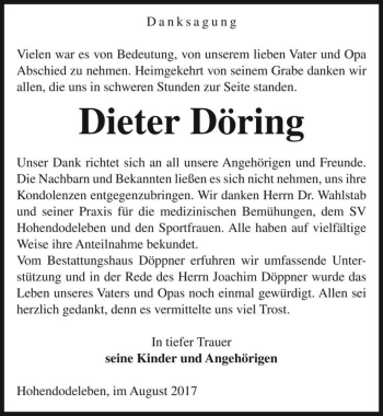 Traueranzeige von Dieter Döring  von Magdeburger Volksstimme