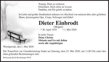 Traueranzeige von Dieter Einbrodt (Moppel)  von Magdeburger Volksstimme