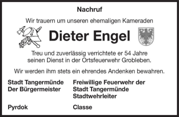 Traueranzeige von Dieter Engel  von Magdeburger Volksstimme