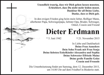 Traueranzeige von Dieter Erdmann  von Magdeburger Volksstimme