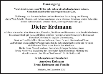 Traueranzeige von Dieter Erdmann  von Magdeburger Volksstimme