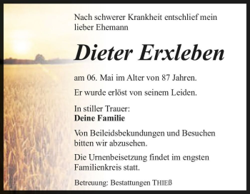 Traueranzeige von Dieter Erxleben  von Magdeburger Volksstimme