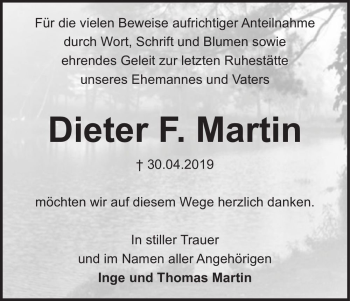 Traueranzeige von Dieter F. Martin  von Magdeburger Volksstimme