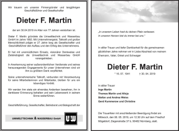 Traueranzeige von Dieter F. Martin  von Magdeburger Volksstimme