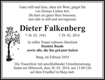 Traueranzeige von Dieter Falkenberg  von Magdeburger Volksstimme