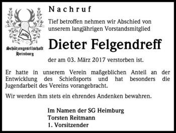 Traueranzeige von Dieter Felgendreff  von Magdeburger Volksstimme
