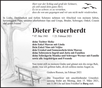 Traueranzeige von Dieter Feuerherdt  von Magdeburger Volksstimme