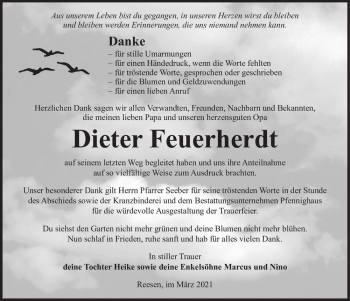 Traueranzeige von Dieter Feuerherdt  von Magdeburger Volksstimme