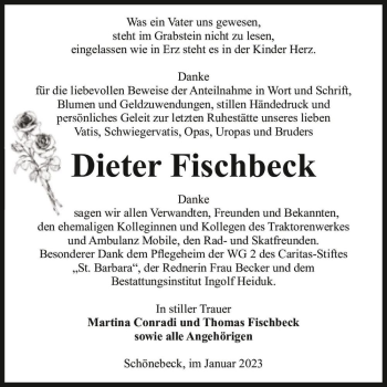 Traueranzeige von Dieter Fischbeck  von Magdeburger Volksstimme