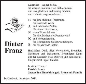 Traueranzeige von Dieter Franz  von Magdeburger Volksstimme