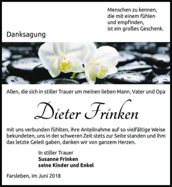 Traueranzeige von Dieter Frinken  von Magdeburger Volksstimme