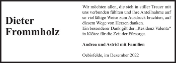 Traueranzeige von Dieter Frommholz  von Magdeburger Volksstimme