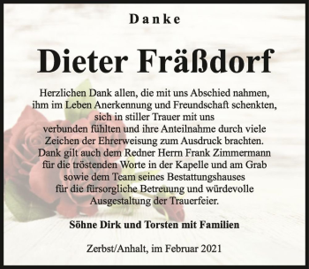 Traueranzeige von Dieter Fräßdorf  von Magdeburger Volksstimme
