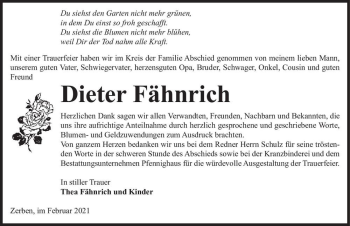 Traueranzeige von Dieter Fähnrich  von Magdeburger Volksstimme