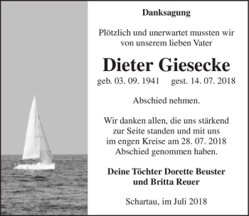Traueranzeige von Dieter Giesecke  von Magdeburger Volksstimme