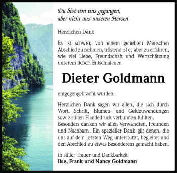 Traueranzeige von Dieter Goldmann  von Magdeburger Volksstimme
