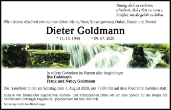 Traueranzeige von Dieter Goldmann  von Magdeburger Volksstimme