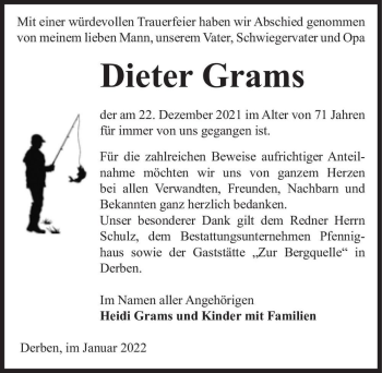 Traueranzeige von Dieter Grams  von Magdeburger Volksstimme