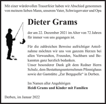 Traueranzeige von Dieter Grams  von Magdeburger Volksstimme