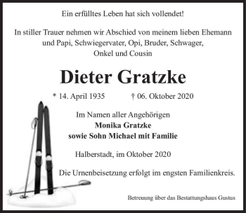 Traueranzeige von Dieter Gratzke  von Magdeburger Volksstimme