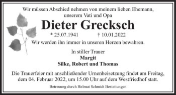 Traueranzeige von Dieter Grecksch  von Magdeburger Volksstimme