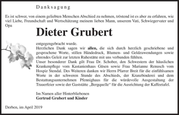 Traueranzeige von Dieter Grubert  von Magdeburger Volksstimme