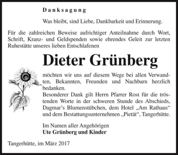 Traueranzeige von Dieter Grünberg  von Magdeburger Volksstimme