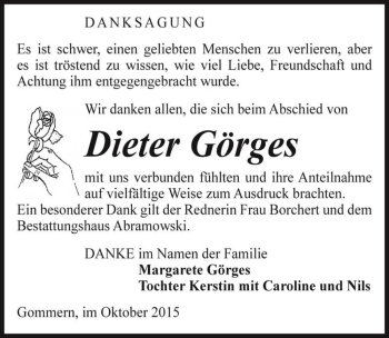 Traueranzeige von Dieter Görges  von Magdeburger Volksstimme