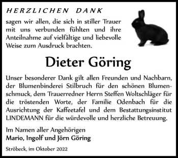 Traueranzeige von Dieter Göring  von Magdeburger Volksstimme
