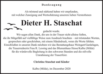 Traueranzeige von Dieter H. Staschat  von Magdeburger Volksstimme