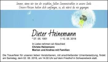 Traueranzeige von Dieter Heinemann  von Magdeburger Volksstimme