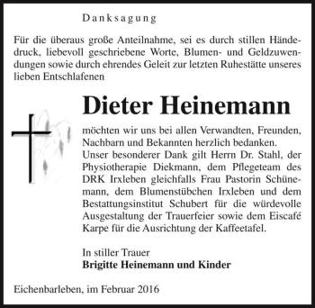 Traueranzeige von Dieter Heinemann  von Magdeburger Volksstimme