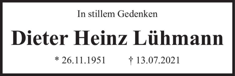  Traueranzeige für Dieter Heinz Lühmann  vom 26.11.2021 aus Magdeburger Volksstimme