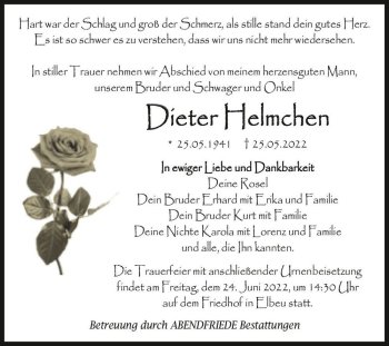 Traueranzeige von Dieter Helmchen  von Magdeburger Volksstimme