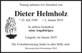 Traueranzeige von Dieter Helmholz  von Magdeburger Volksstimme