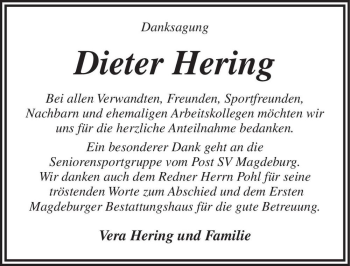 Traueranzeige von Dieter Hering  von Magdeburger Volksstimme