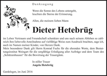 Traueranzeige von Dieter Hetebrüg  von Magdeburger Volksstimme