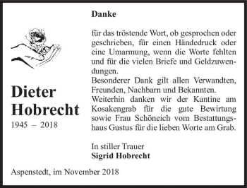 Traueranzeige von Dieter Hobrecht  von Magdeburger Volksstimme